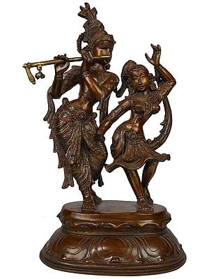 16" Radha and Krishna Engaged in Ecstatic Dance In Brass | Handmade | Made In India