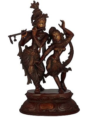 16" Radha and Krishna Engaged in Ecstatic Dance In Brass | Handmade | Made In India