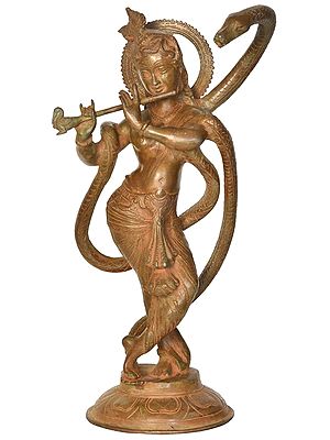 15" Shri Krishna and Kaliya Brass Statue – Divine Triumph Over Evil | Handmade in India