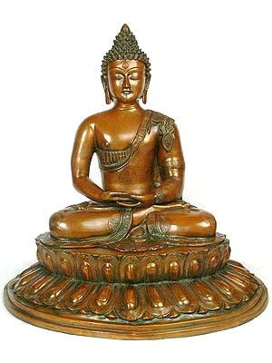 21" Buddha Steeped In Meditation Upon A Blooming Lotus In Brass | Handmade | Made In India