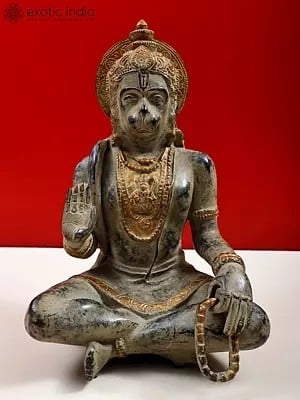 11" Brass Seated Hanuman Idol Blessing His Devotees | Handmade | Made in India