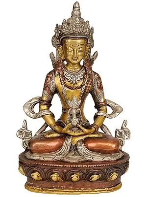 8" Seated Amitabha, The Robes Flowing About Him (Tibetan Buddhist Deity) In Brass | Handmade | Made In India