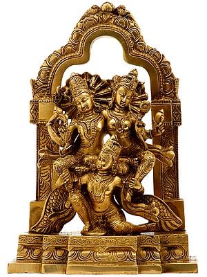 12" Lakshmi-Narayana, Borne By Garuda In Brass | Handmade | Made In India
