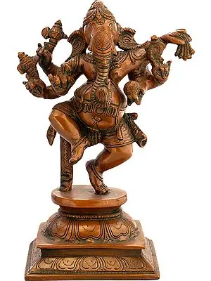 9" Six Armed Nritya Ganesha In Brass | Handmade | Made In India