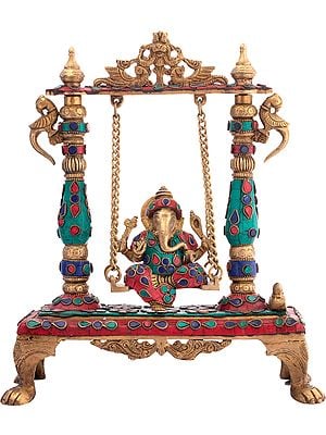 13" Lord Ganesha on a Swing In Brass | Handmade | Made In India