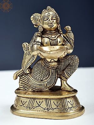 5" Maiden Holding Forth A Lamp In Brass | Handmade | Made In India