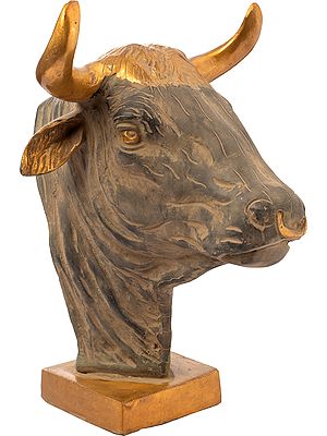 Brass Bull Statue with Golden Horns | Animal Figurines & Idols