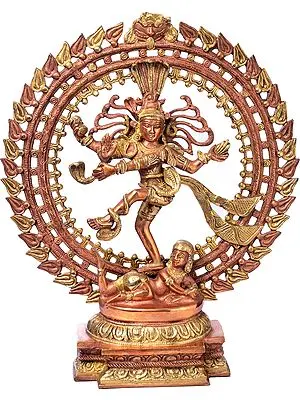 19" Unusual Peach-and-gold Nataraja In Brass | Handmade | Made In India