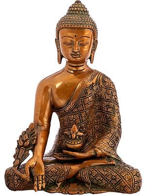 8" The Medicine Buddha (Tibetan Buddhist Deity) In Brass | Handmade | Made In India