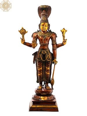 38" Sthanaka Vishnu In Brass | Handmade | Made In India