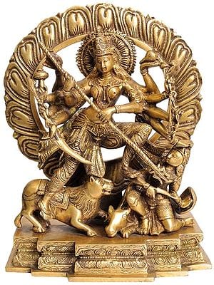 12" Ten-Armed Mahishasuramardini Goddess Durga Brass Statue | Handmade | Made in India