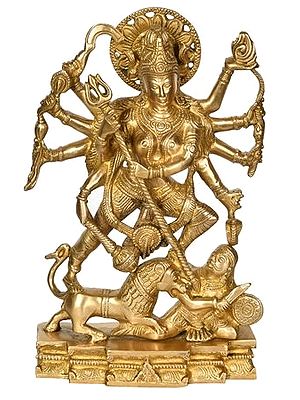 11" Handcrafted Brass Statue Maa Durga in her Dashabhujadharini form