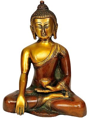 6" Tibetan Buddhist Lord Buddha Brass Idol in Earth Touching Gesture | Handmade | Made In India