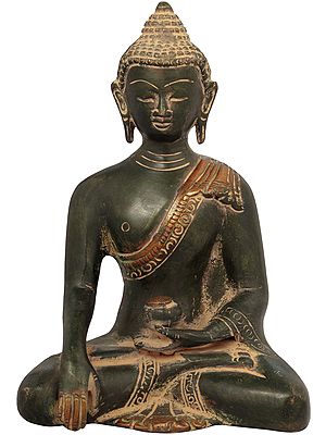 6" Tibetan Buddhist Lord Buddha Brass Idol in Earth Touching Gesture | Handmade | Made In India