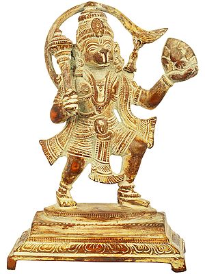 6" Brass Hanuman Statue with Sanjeevani Mountain | Handmade | Made In India