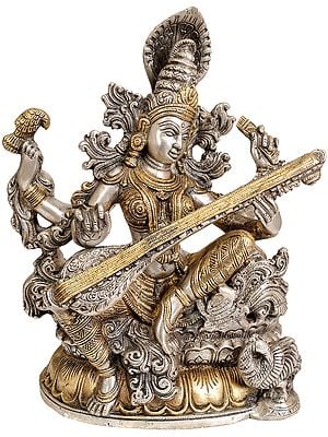 Goddess Saraswati Handcrafted Brass Sculpture