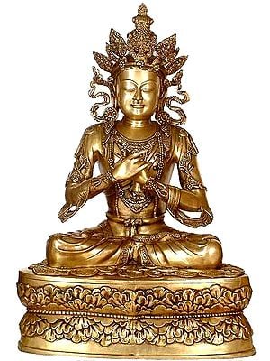 33" Large Size Crown Buddha In Brass