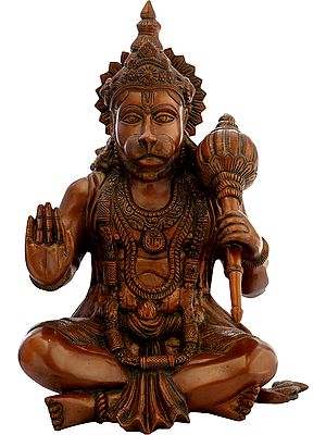 17" Blessing Brass Hanuman Idol with Necklace of Rama | Handmade | Made In India