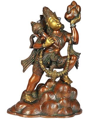 12" Lord Hanuman Idol with Sanjeevani in His Hand | Handmade Brass Statue
