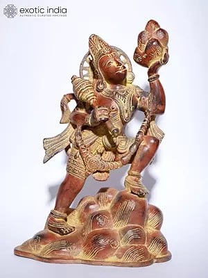 12" Lord Hanuman Idol with Sanjeevani in His Hand | Handmade Brass Statue