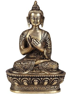 7" Brass Buddha Statue In The Dharmachakra Mudra | Handmade | Made In India