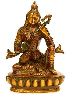 7" Goddess Saraswati in Nepalese Idiom In Brass | Handmade | Made In India