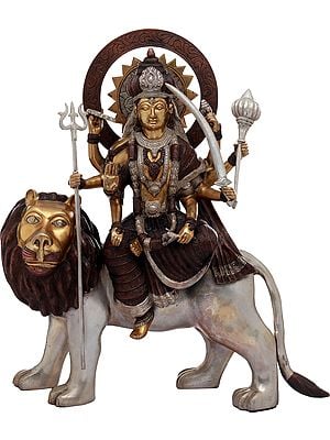 22" Ashtabhuja Durga On Her Leonine Steed In Brass | Handmade | Made In India
