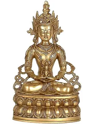 14" Amitabha Buddha Steeped In Meditation In Brass | Handmade | Made In India