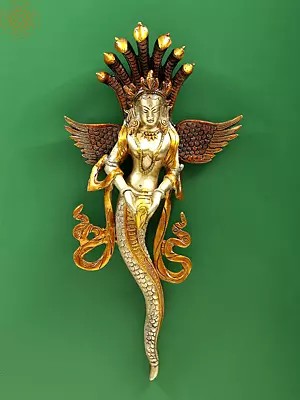 14" Naga Kanya (Snake Woman) Wall-hanging In Brass