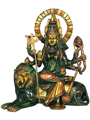 12" Ashtabhuja Durga, Her Leonine Beauty In Brass | Handmade | Made In India