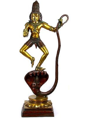 40" Shri Krishna Triumphs Over Kaliya In Brass | Handmade | Made In India