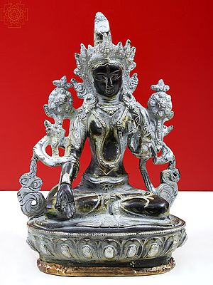 8" White Tara In Her Meditative Splendour In Brass