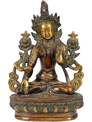 8" White Tara In Her Meditative Splendour In Brass | Handmade | Made In India
