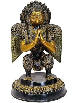 17" Garuda Brass Statue in Namaskar Mudra – Divine Reverence, Handmade in India