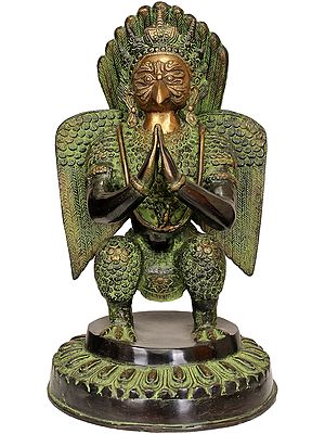 17" Garuda Brass Statue in Namaskar Mudra – Divine Reverence, Handmade in India