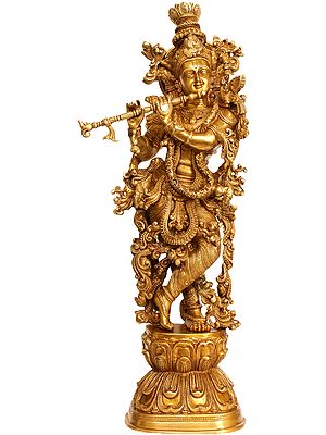 29" Krishna, The Resplendence Of The Divine Flutist In Brass | Handmade | Made In India