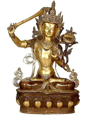 38" Large Size Manjushri - Bodhisattva of Transcendent Wisdom (Tibetan Buddhist Deity) | Handmade | Brass Statue | Made In India