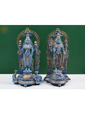 16" Vishnu-Lakshmi with Prabhavali in Brass | Handmade | Made In India