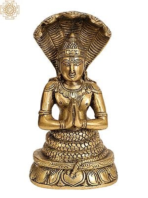 8" Patanjali Brass Statue Avatar of Sheshnag | Handmade | Made in India