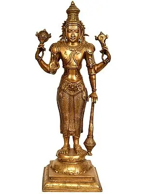 20" Lord Vishnu: The Cosmic Commander In Brass | Handmade | Made In India