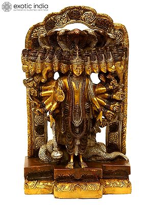 14" Cosmic Magnification of Vishnu Brass Sculpture | Handmade | Made in India