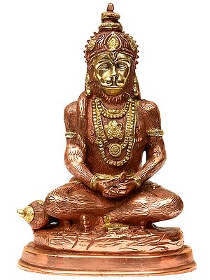 7" Handmade Brass Meditating Hanuman Statue – Authentic Indian Craftsmanship for Spiritual Homes