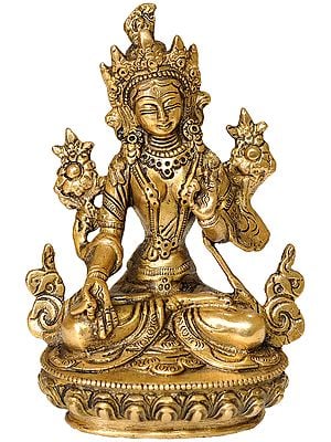 6" White Tara Brass Statue - Supreme Female Deity in Tibetan Buddhism | Handmade