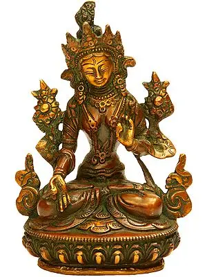5" Dual-tone White Tara (Tibetan Buddhist Deity) In Brass | Handmade | Made In India