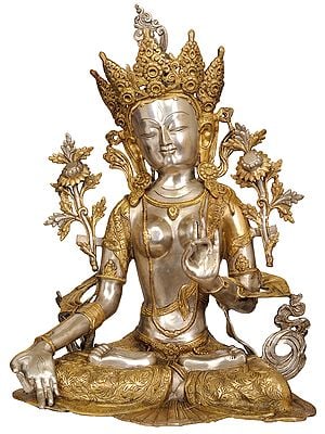 27" Seated Bodhisattva Devi White Tara In Brass | Handmade | Made In India