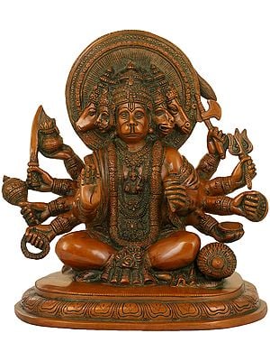 9" Panchamukhi Hanuman, Victor Over Ahiravana In Brass | Handmade | Made In India