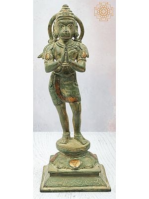 11" The Devout Stance Of Hanuman In Brass | Handmade | Made In India