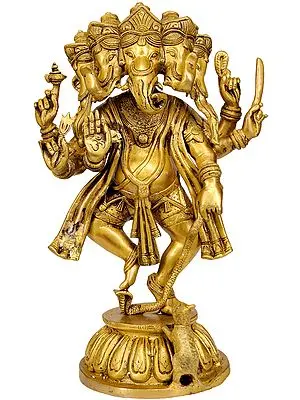 15" Dancing Panchamukha Ganesha In Brass | Handmade | Made In India