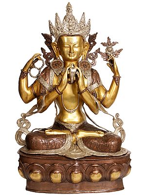 38" Large Size Four-Armed Avalokiteshvara (Tibetan Buddhist Deity) In Brass | Handmade | Made In India