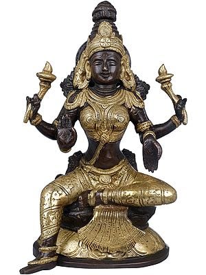 8" Four Armed Lakshmi Seated in Lalitasana In Brass | Handmade | Made In India